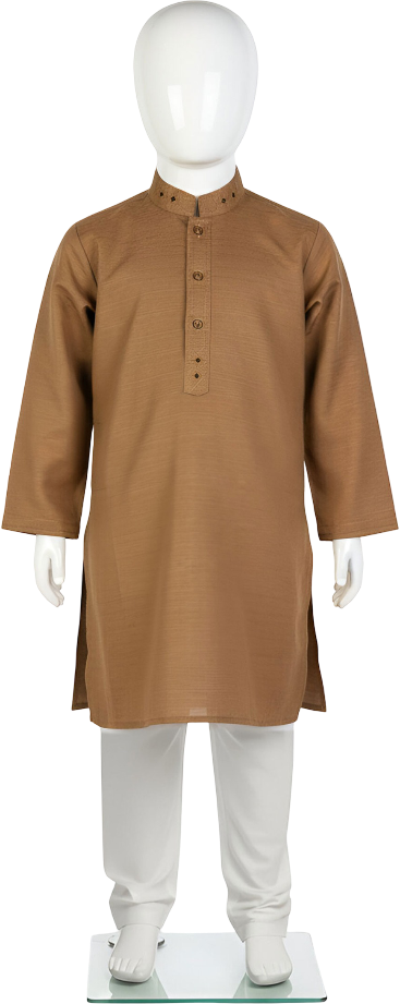 boy wearing tan-brown-khaddar-kurta-boys Pakistan"