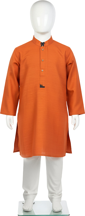 "Burnt orange khaddar kurta for boys Lujo Club Pakistan traditional dress"