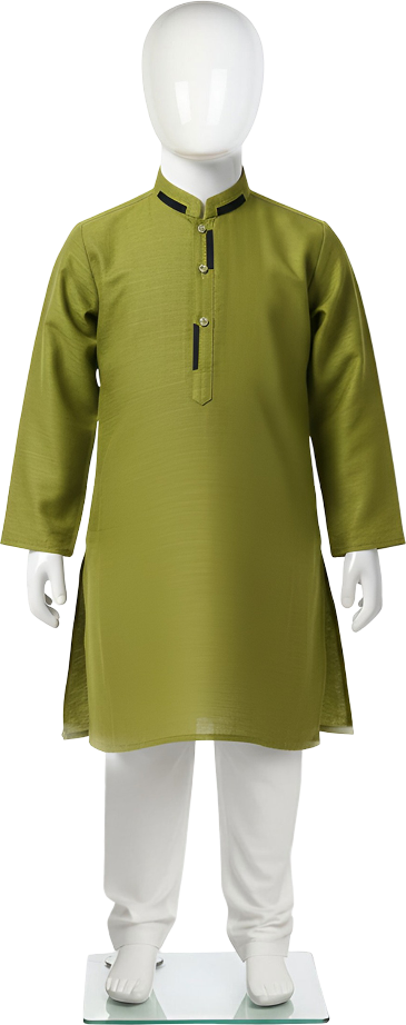 "Goldish green khaddar kurta for boys Lujo Club Pakistan traditional dress"