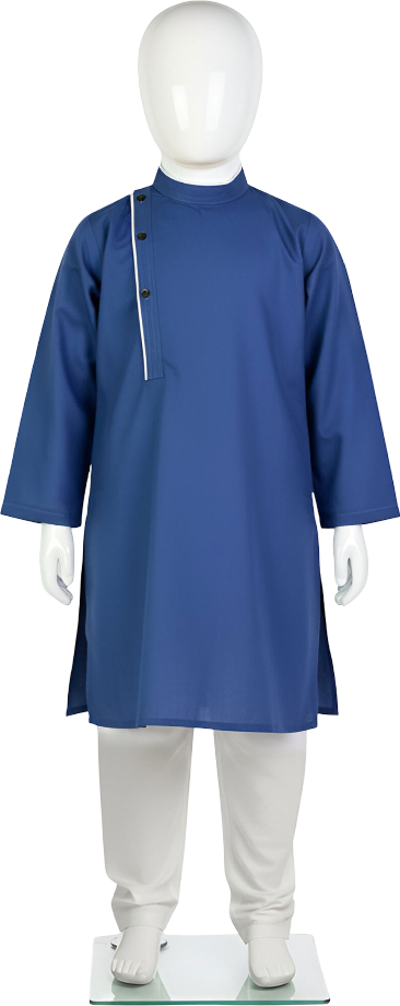 "Baby boy wearing blue summer kurta front view easy care outfit"